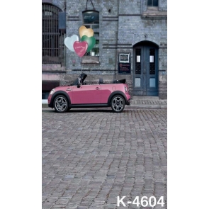 Grey Brick House Pink Car Building Scenic Backdrops Studio Background Vinyl Photography Backdrops