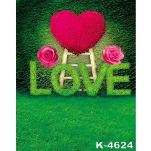 Green Grassland Flowers LOVE Heart Wedding Background Drops for Photography