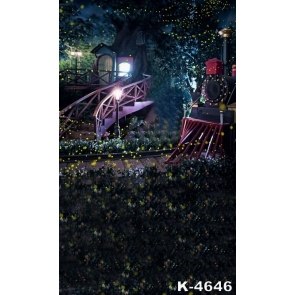 Nightscape Tree House Train in the Forest Scenic Wall Vinyl Photo Backdrops