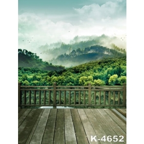 Green Mountains in Clouds Wood Floor Vinyl Photography Backdrops