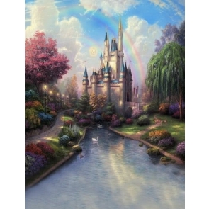 Fairy Tale Castle Rainbow Blue Sky Scenic Backdrop Studio Photography Background Prop