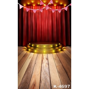 Red Curtain Performance Stage Plank Floor Photoshoot Background Personalized Backdrop