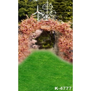 Romantic Green Grassland Pink Flowers Gate Wedding Party Professional Photo Backdrops