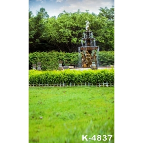 Green Grassland Fountain Garden Backdrop Background