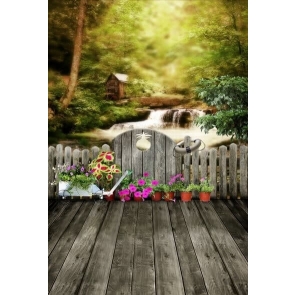 Wooden Fence Green Trees River Scenic Studio Backdrops