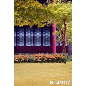 Outside Palace Flowers Trees Scenic Wall Vinyl Backdrops