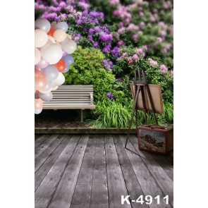 Benches in Park Balloons Flowers Photographic Backdrops