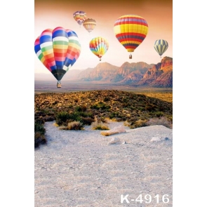 Colorful Hot Air Balloons Flying above Gobi Desert Photo Prop Background