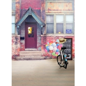 Old House Bicycle Balloons Building Backdrops Vinyl Photography Backdrops