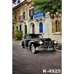 Residential House Black Sedan Car Building Backdrops Vinyl Photography Backdrops