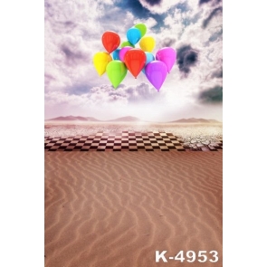 Multicolor Balloons Flying above Sandbeach Photography Background Props