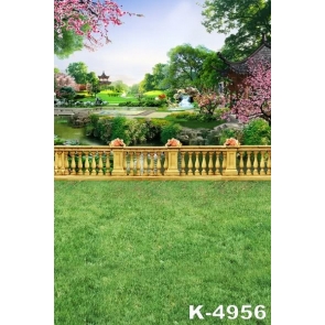 Ancient Chinese Gardens Green Grassland Garden Backdrop Scenic Photo Prop Background