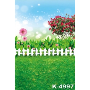 Red Flowers Green Grassland Painted Photography Backdrops