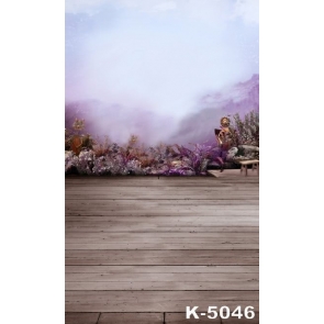 Light Purple Landscape Flowers Wood Floor Scenic Photography Backdrops