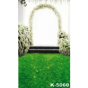 Romantic Green Grassland White Flowers Wedding Professional Camera Backdrops