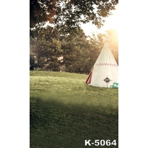 Countryside Trees Tent on Grass Scenic Vinyl Photo Backdrops