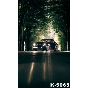 Car on the Forest Road Eevning Scenic Backdrops Photography Backdrops