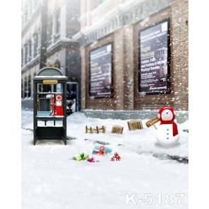 Snowman Telephone Booth Snowflakes Christmas Backdrops For Stage