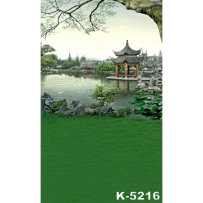 Ancient Chinese Gardens Lotus Pond Green Grassland Scenic Drop Studios Backdrops