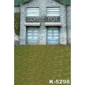 Grey Brick House Coffee Pot Building Vinyl Photography Backdrops