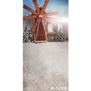 Winter Windmill Wood House Scenic Vinyl Photo Backdrops