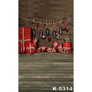  Wooden Floor Wall Red Gift Box Christmas Background
