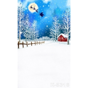 Sleigh Flying In Blue Night Sky Christmas Backdrops For Stage