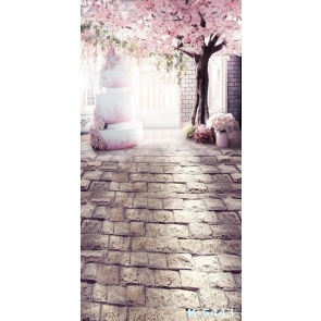 Beautiful Pink Flowers Stone Floor Wedding Backdrop Background for Photography