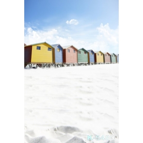 Colorful Small Wood Houses in Snowfield Scenic Photo Backdrop