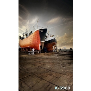 Large Ship Boats Mooring by Harbour Scenic Photographic Backdrops