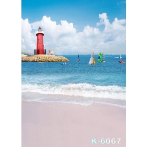 Seaside Beach Sailboats Blue Sky Sea White Clouds Photo Prop Background