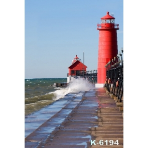 Seaside Red Lighthouse Backdrop Background for Photography