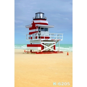 White Red Watchtower by Seaside Beach Photo Drop Background