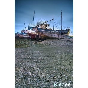 Abandoned Ship Boats on Stones Scenic Photographic Backdrops