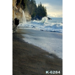 Island Seaside Sea Waves Beating Steep Cliff Beach Photography Backdrops