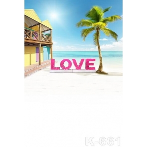 Seaside House Coconut Tree LOVE Beach Wedding Background