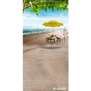 Summer Vacation Blue Sky Green Tree Parrot Yellow Umbrella Beach Photo Backdrop