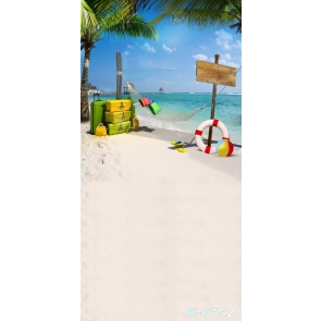 Green Coconut Tree Suitcases Life Buoy Hammock by Seaside Beach Picture Backdrop