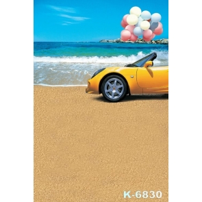 Yellow Car Colorful Balloons by Seaside Beach Backdrops for Pictures
