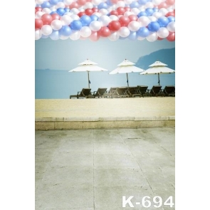 Summer Holiday Colorful Balloons Leisure Chairs Seaside Beach Backdrop