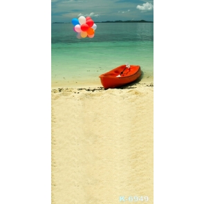 Colorful Balloons Red Boat by Seaside Beach Photo Prop Background