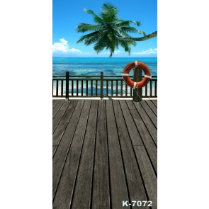 Green Coconut Tree Wood Floor Beach Photographic Backdrops