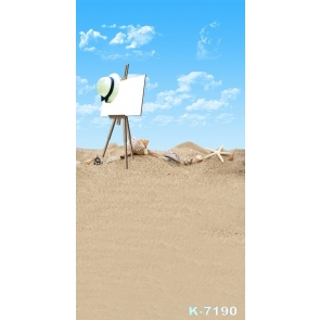 Blue Sky Drawing Board on Beach Background Drops for Photography