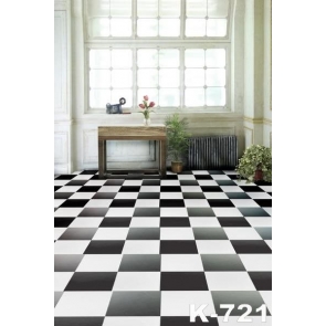 Black White Grid Floor Wood Glass Window Indoor Backdrops Living Room Background