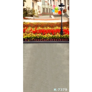 Flower Parterre in Street Streetlight Balloon Scenic Vinyl Photography
