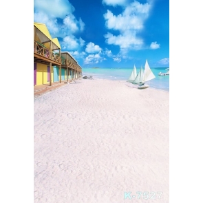 Summer Holiday Houses Sailboats by Beach Painted Photography Backdrops