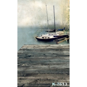 White Ship Boats Berthing by Wood Harbor Old Photo Camera Backdrops