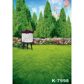 Green Trees Multicolor Balloons Flowers Green Grassland Scenic Pro Photo Backdrops