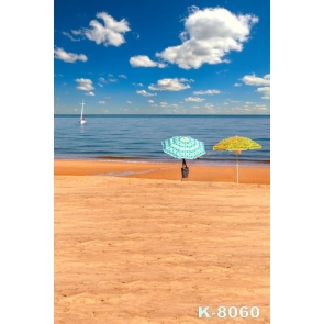 Summer Holiday Blue Sea Yellow Beach Umbrella Scenic Photo Backdrop