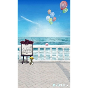 Colorful Balloons Flying over Blue Sea Scenic Photo Prop Background